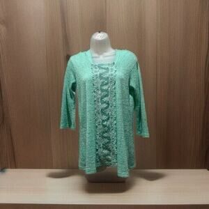 la fiancée Boutique Green 3/4 Sleeve Hooded Blouse M Made In USA